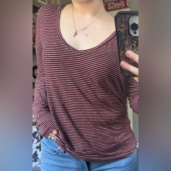 AMERICAN EAGLE Soft & Sexy Oversized Striped Red/White Long Sleeve | Size L - Picture 4 of 4